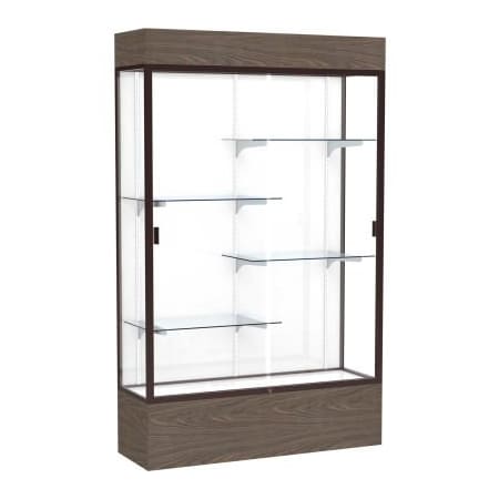 Waddell Display Case Of Ghent Reliant Lighted Display Case 48"W x 80"H x 16"D Walnut Base White Back Dark Bronze Frame 2174WB-BZ-WV